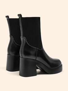 CUCCOO BASICS 女士厚底休闲百搭高跟踝靴 - 黑色 - 查看 9