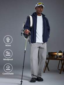 Driftmere 男士时尚连帽拼接夹克，抓绒户外保暖外套，保暖舒适，适合运动户外、日常休闲穿着。 - 藍色 - 查看 1