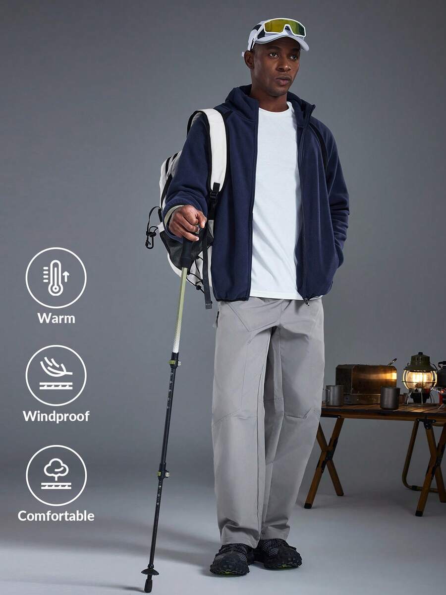 Driftmere 男士时尚连帽拼接夹克，抓绒户外保暖外套，保暖舒适，适合运动户外、日常休闲穿着。 - 藍色 - 查看 1