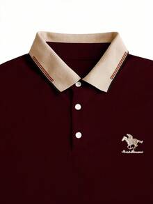 Manfinity Mode Men's Business Casual Ribbed Collar Short Sleeve Polo Shirt - Burgundy - View 4
