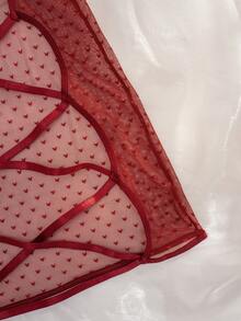 Heart Pattern Mesh Racerback Underwire Nightgown, Sexy For Going Out - Red - View 7