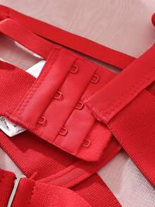 Solid Color Red Wide Strap Hollow Metal Decor Sexy Lingerie Set Bridal Lingerie For Going Out - Red - View 2