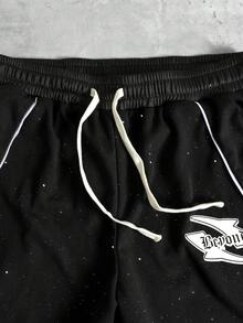 ROMWE MEN Men's Glitter Sequin Drawstring Waist Loose Sweatpants - Black - View 4