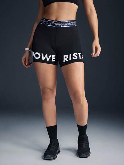 Powerista Women's Letter Print Elastic Waist Short Sports Leggings