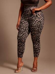 Radiana Leggings de talla grande para mujer, de cintura alta, ajustados y con estampado de leopardo - Multicolor - Ver 5
