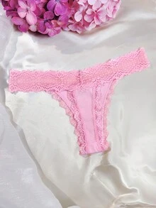 Contrast Lace Bow Decor Panty Sexy Lingerie Bow Tie - Dusty Pink - View 2
