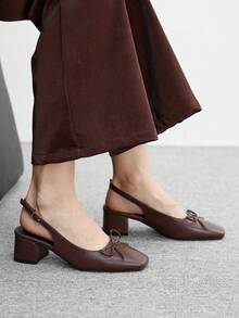 CUCCOO BIZCHIC Women's Bow Decor Buckle Design Fashionable High Heels, Versatile For Daily Wear For Christmas Valentine's Day Spring Shoes - Coffee Brown - View 5