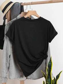 Camiseta de manga corta con estampados de corazones y letras, con el mensaje "Los mejores amigos de la abuela y el nieto para siempre", camiseta gráfica de verano para mujer. - Negro - Ver 2
