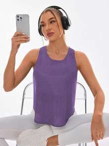 SHEIN Core Rhythm Débardeur de sport décontracté à dos croisé de couleur unie pour femmes