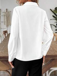 SHEIN Clasi 女士休闲通勤百搭纯色衬衫 - 白色 - 查看 2