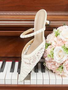 CUCCOO HITCHD Mules à talon haut élégantes avec décoration de faux perles et bout pointu pour femmes - Blanc - Voir 12