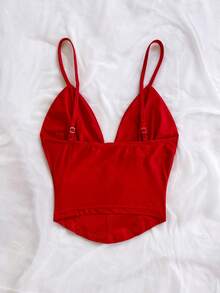 Soleia 性感V领无袖红色针织交叉露背吊带背心，适合约会、波西米亚风、度假、秋季、女士服装、复古、假日 - 紅色 - 查看 2