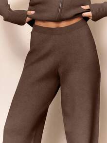 MUSERA Knit Straight Leg Trousers Bottom Only Winter Loungewear Cosy Work Cute Elegant Casual Chic Spring Vacation - Chocolate Brown - View 5