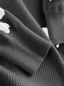 CosyJoli Áo len tay dài cổ chữ V họa tiết bướm dáng rộng cỡ lớn dành cho nữ vào mùa thu/đông - Màu xám đen - Xem 6