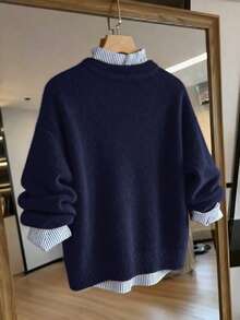Franclia Elegante y de moda, suéter de cárdigan de punto con cuello con volantes, versátil y apropiado para ir al trabajo, para mujeres, otoño/invierno - azul real - Ver 2