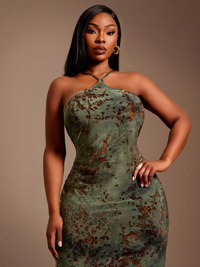 Radiana Sexig och elegant flockad tie-dye-klänning i plusstorlek för kvinnor, lämplig för dejter, fester, utflykter, semestrar, vintage