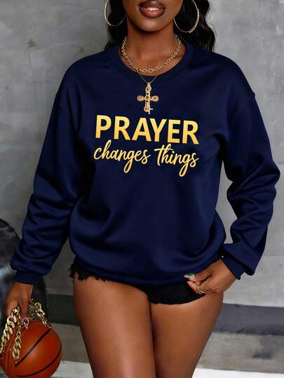 Rovax Sudadera de mujer para exteriores, parte superior de otoño, temporada de otoño/invierno, nuevo diseño de otoño, azul marino, diseño gráfico, estampado de letras, al aire libre, vacaciones, estilo deportivo casual, de vuelta a la escuela