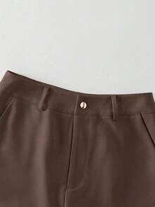 Rafferiza Women's Elegant Commuter Reversible Collar Solid Color Blue Gold Button Blazer + Pocket Pants, Versatile For Autumn/Winter - Brown - View 4