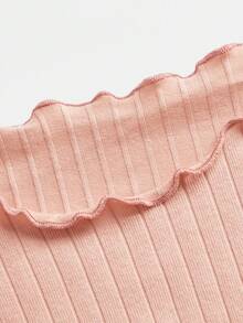 SHEIN EZwear 女式加大码罗纹针织长袖T恤，莲藕粉色 - 藕粉色 - 查看 4