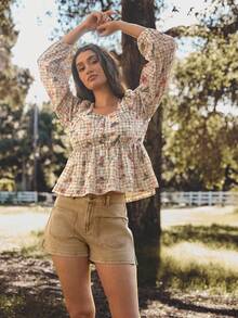 WESTFADE Front Patch Pocket Split Hem Relaxed Denim Shorts Fall, Autumn, Winter, Casual, Cute, Western Wear, Boho, Cowgirl, New Years, NYE, Christmas - Brown - View 5