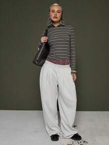 COUREZ Langärmliges, tailliertes Kapuzenshirt mit Streifenmuster / Herbst/Winter-Kleidung für Damen, Ausgeh-Tops, Party-Tops, Sommer-Tops, Streetwear-Langarm-Tops