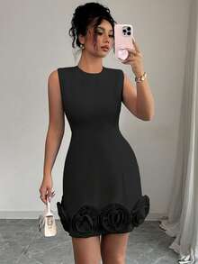 Rafferiza Elegant Fitted Floral Print Dress For Women Short Black Dress Black Sleeveless Dress Short Bodycon Dress Elegant Women Mini Dresses Dresses For Women - Black - View 8