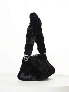 KIZN Luxury Faux Fur Shoulder Bag With Knotted Handle Winter Holiday Evening Purse Casual Top Handle Mini Handbag - Black - View 1