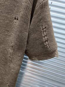 Manfinity Homme Men's Solid Color Distressed Short Sleeve Knit Top - Camel - View 7