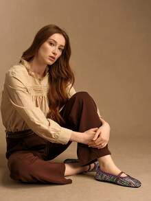 Rosivie Zapatos planos tejidos de colores llamativos y con diseño hueco, de moda para el día a día - Morado - Ver 2