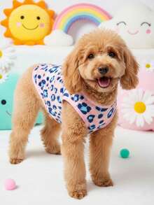 PETSIN 1件蓝色花朵印花宠物背心粉色秋冬加厚法兰绒保暖宠物服装 - 粉色 - 查看 3