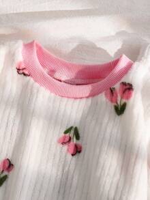 SHEIN 2pcs Girls Plush Plaid Long Sleeve Top And Pants Casual Comfortable Soft Pajama Set - White - View 5