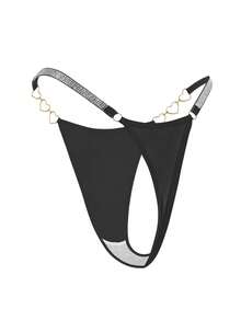 SHEIN Heart Chain Detail Sexy G-String, Rave - Black - View 6