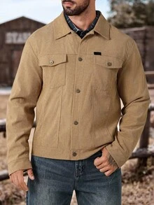 Manfinity Nomadique Men's Casual Solid Color Long Sleeve Jacket, Versatile For Winter Jackets Casual Cowboy Jacket For Shacket Western Style