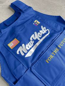 PAVTROS Men's Letter Print Pocket Casual Vest Mens Vest New York Vest Y2k Vest Blue Tactical Vest Royal Blue Vest Men - Blue - View 5