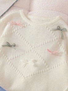 SHEIN 2 pièces Ensemble pour Jeunes Filles, Pull en Tricot Assorti avec Nœud Mignon et Jupe Plissée, Doux et Confortable, Adapté pour l'Hiver - Bleu azur - Voir 9