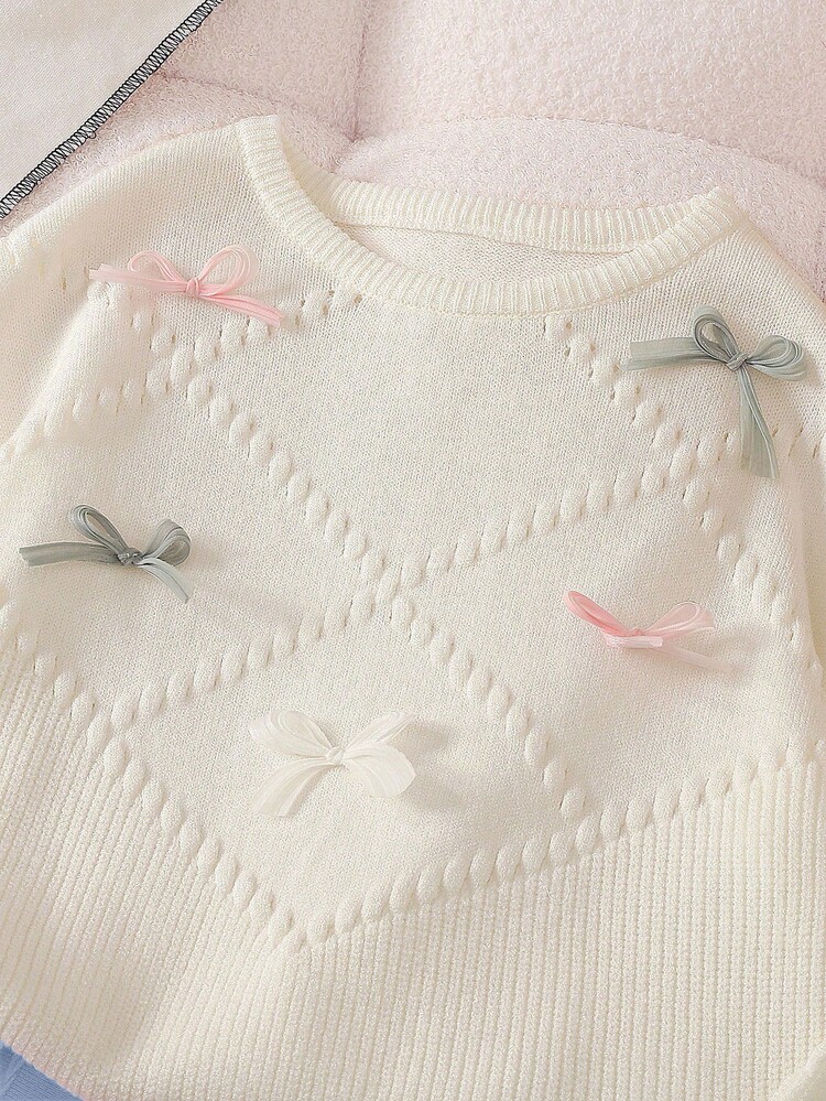 SHEIN مجموعة ملابس للبنات المراهقات مكونة من 2 قطعة: كنزة صوفية محبوكة مع فيونكة جميلة وتنورة مطوية، ناعمة ومريحة، مناسبة للشتاء - الأزرق - مشاهدة 9