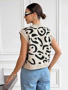 Serisse Women's French Casual Leopard Print Sleeveless Button-Down Knit Top With Metal Buttons,Spring Outfit Women,Summer Outfits,Going Out Tops For Women,Cheetah Print, - Multicolor - View 2