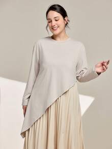 Momelise Robe décontracté à manches longues 2 en 1 grande taille - Nude - Voir 6