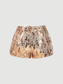 SHEIN MOD Women's Fashionable Party Sequin Slim Fit Shorts - Champagne - View 2