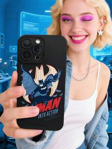 BATMAN X SHEIN 1个卡通人物图案极简磨砂手机壳 | 天使眼设计 & 防滑握感 | 超薄耐用经典混搭风格 | 兼容 iPhone 17/17 Pro/17 Air/17 Pro Max、16/16 Plus/16 Pro/16 Pro Max、15-11/X/XS Max 和 Galaxy S25/S25 Ultra/S24-S22 系列 - 黑色 - 查看 6