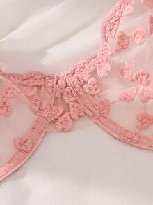 PetitDoll 2pcs Embroidered Mesh Women Sexy Lingerie Set (With Underwire/Thong)