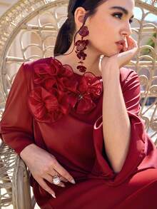 Al Najma Women's Turkish Maxi Dress & Arabic Traditional Abaya Kaftan Jalabiya Dress - Burgundy - View 8