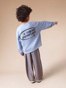 SUMWON 男童华夫格针织长袖上衣搭配直筒裤两件套休闲套装，东京日本印花设计