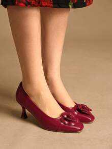 Rosivie Women's Simple Solid Color Office/Commute Pumps For Christmas - Burgundy - View 3