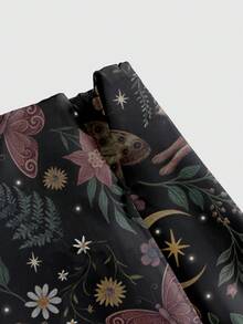 ROMWE Fairycore Falda con abertura alta de mujer talla grande, estilo gótico, oscuro y misterioso, con estampado de conejo, bosque, setas, sol, luna y estrellas - Negro - Ver 3