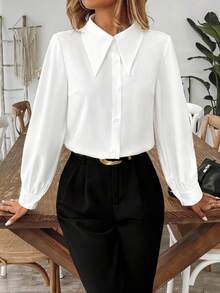 SHEIN Clasi 女士休闲通勤百搭纯色衬衫 - 白色 - 查看 5