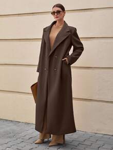 EURMUSE Women's H-Line Long Lapel Woolen Overcoat, Winter - Brown - View 4
