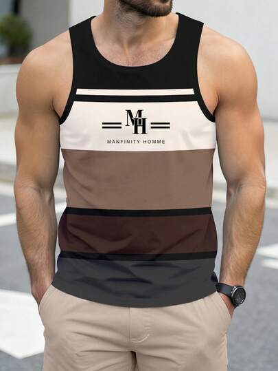 Solurane 男士字母印花撞色圆领休闲百搭背心
