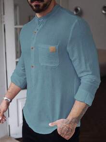 Manfinity Homme Camisa casual de manga larga de color azul sólido para hombre, para el otoño - Azul - Ver 3