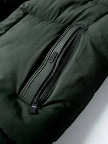 Manfinity Homme Plus Size Men's Hooded Pocket Zip Front Long Sleeve Casual Versatile Padded Coat, Winter Hooded Jacket Men Winter Jacket Men's Outerwear - Army Green - View 5